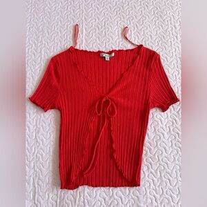 Ribbed Top with Tie-Front